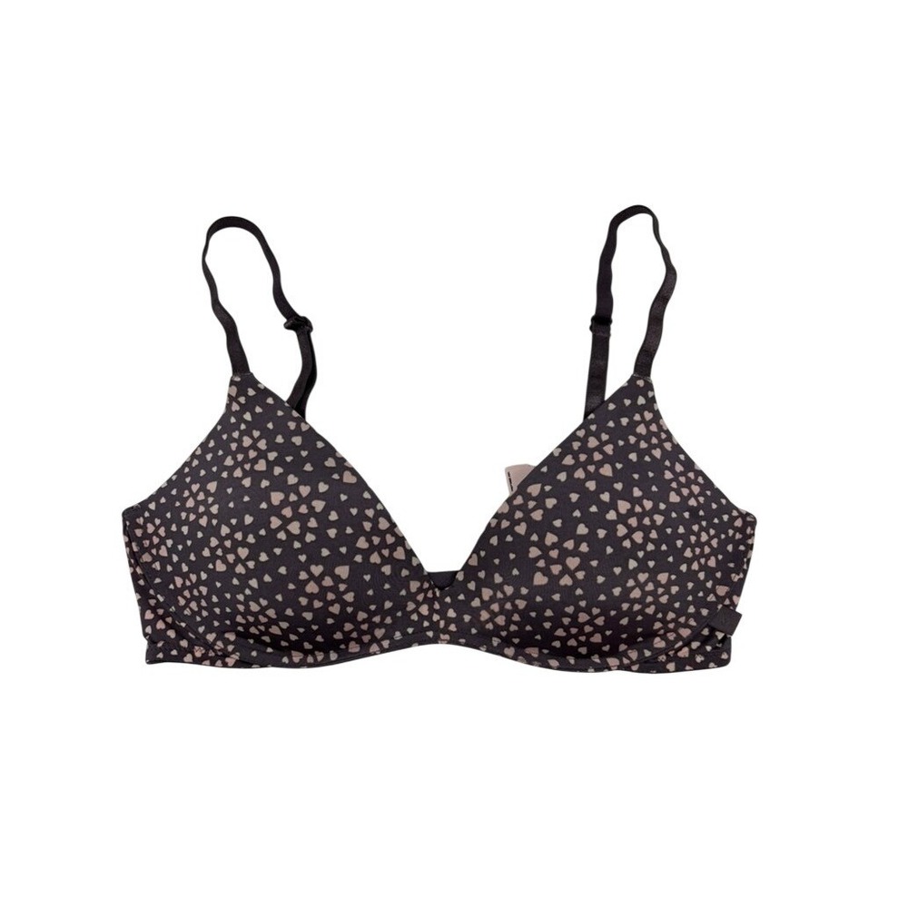 New Victoria's Secret Wireless Bra Womens 34B Charcoal Pink Heart Padded